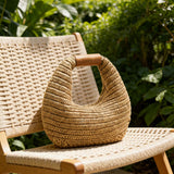 Round Crochet Woven Handheld Straw Bag