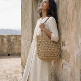 Crochet Woven Fan-Shape Shoulder Tote Bag