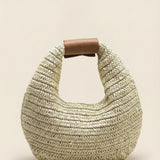 Round Crochet Woven Handheld Straw Bag