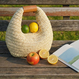 Round Crochet Woven Handheld Straw Bag