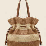 Crochet Woven Drawstring Shoulder Tote Bag