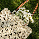 Crochet Woven Fan-Shape Shoulder Tote Bag