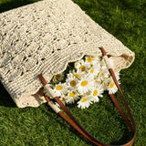 Crochet Woven Fan-Shape Shoulder Tote Bag
