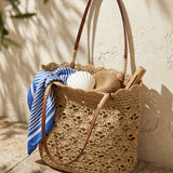 Crochet Woven Fan-Shape Shoulder Tote Bag