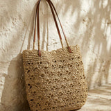 Crochet Woven Fan-Shape Shoulder Tote Bag