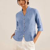 100% Linen Hand Button Fitted Jacket AMELIA