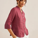 100% Linen Hand Button Fitted Jacket AMELIA