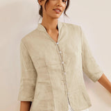 100% Linen Hand Button Fitted Jacket AMELIA