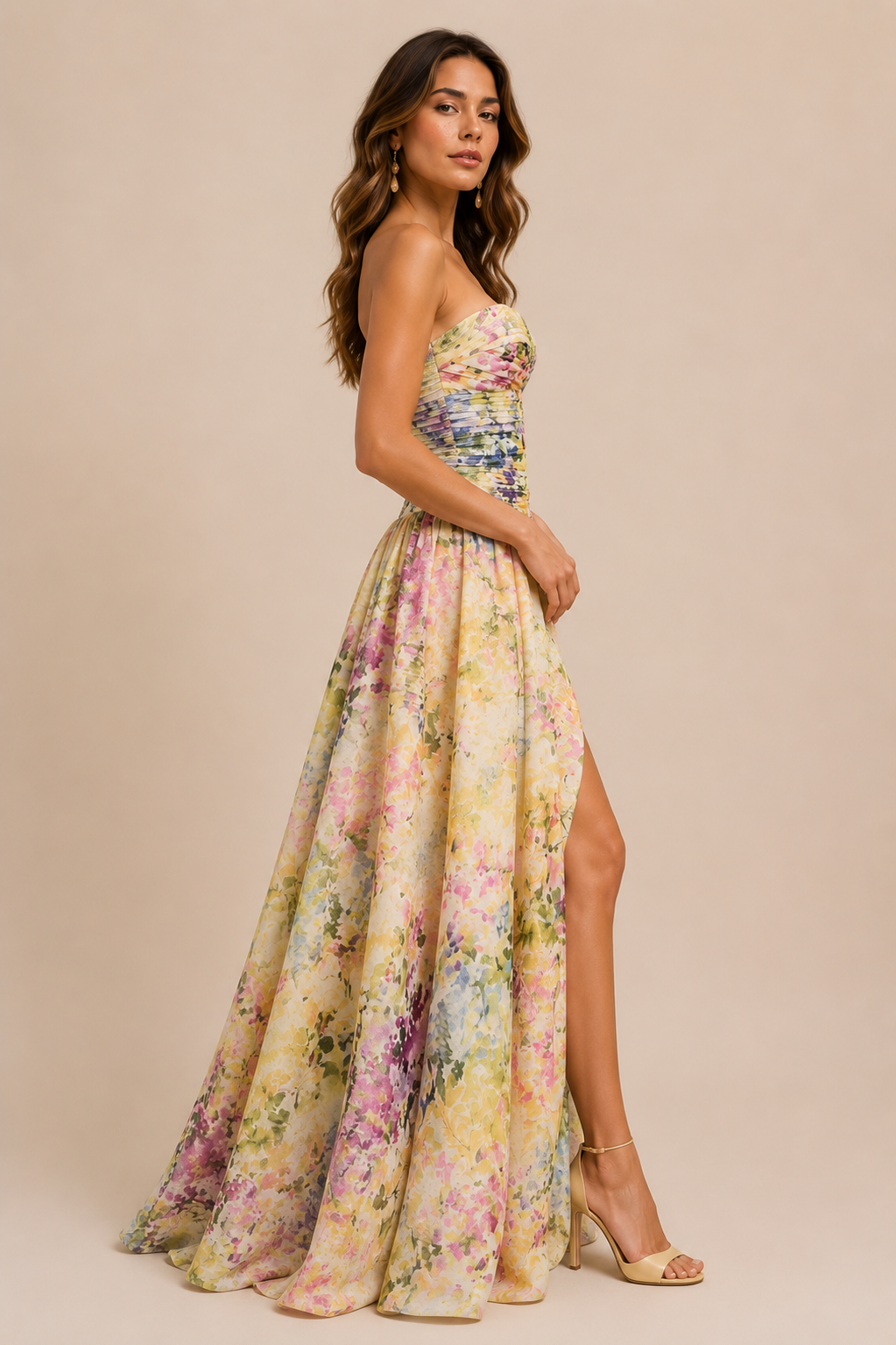 Monet Garden Strapless Gown