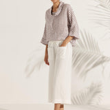 100% Linen Dropped Collar Long-Sleeve Top TRISTAN