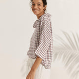 100% Linen Dropped Collar Long-Sleeve Top TRISTAN