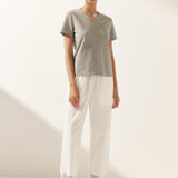 Linen Hollow Lace Stitching Elastic Waist Ankle Length Pants RITA