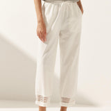 Linen Hollow Lace Stitching Elastic Waist Ankle Length Pants RITA