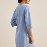 100% Linen Hand Button Long Top DILLON