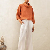 100% Linen Dropped Collar Long-Sleeve Top TRISTAN