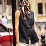 100% Linen Buttons Down Tank Top ERIN
