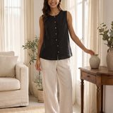 100% Linen Buttons Down Tank Top ERIN
