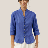 100% Linen Hand Button Fitted Jacket AMELIA
