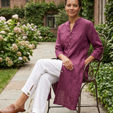 100% Linen Hand Button Long Top DILLON