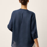 100% Linen Sculpted Accordion Pleat Crew Neck Shirt RANA