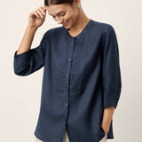100% Linen Sculpted Accordion Pleat Crew Neck Shirt RANA