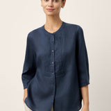 100% Linen Sculpted Accordion Pleat Crew Neck Shirt RANA