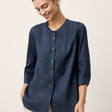 100% Linen Sculpted Accordion Pleat Crew Neck Shirt RANA