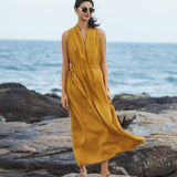 100% Linen V-Neck Halter Maxi Dress BETH