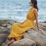 100% Linen V-Neck Halter Maxi Dress BETH