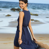 100% Linen V-Neck One-Piece Ruffle Hem Midi Dress MAYA