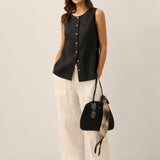 100% Linen Buttons Down Tank Top ERIN