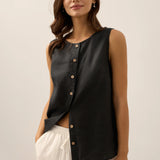 100% Linen Buttons Down Tank Top ERIN