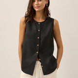 100% Linen Buttons Down Tank Top ERIN