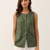 100% Linen Buttons Down Tank Top ERIN