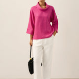 100% Linen Dropped Collar Long-Sleeve Top TRISTAN