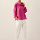 100% Linen Dropped Collar Long-Sleeve Top TRISTAN
