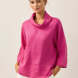 100% Linen Dropped Collar Long-Sleeve Top TRISTAN