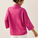 100% Linen Dropped Collar Long-Sleeve Top TRISTAN