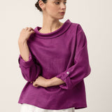 100% Linen Draped Neck Top HOLLIS