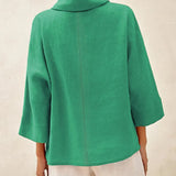100% Linen Dropped Collar Long-Sleeve Top TRISTAN