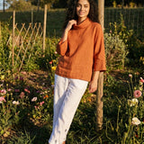 100% Linen Dropped Collar Long-Sleeve Top TRISTAN