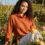 100% Linen Dropped Collar Long-Sleeve Top TRISTAN