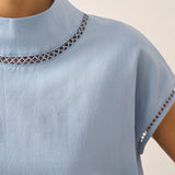 Linen Cutout Turtleneck Top QUINN