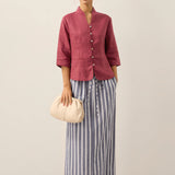 100% Linen Hand Button Fitted Jacket AMELIA