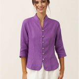 100% Linen Hand Button Fitted Jacket AMELIA