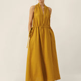 100% Linen V-Neck Halter Maxi Dress BETH