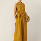 100% Linen V-Neck Halter Maxi Dress BETH