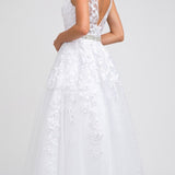 Juliet 224 V-Neck and Back Embroidered Tulle A-Line Ball Gown
