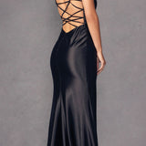 Juliet 2417 Sexy Floor Length Sheer Beaded Slit Satin Dress