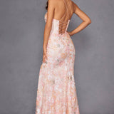 Juliet JT2498A Long Fitted Floral Embroidered Design Evening Gown
